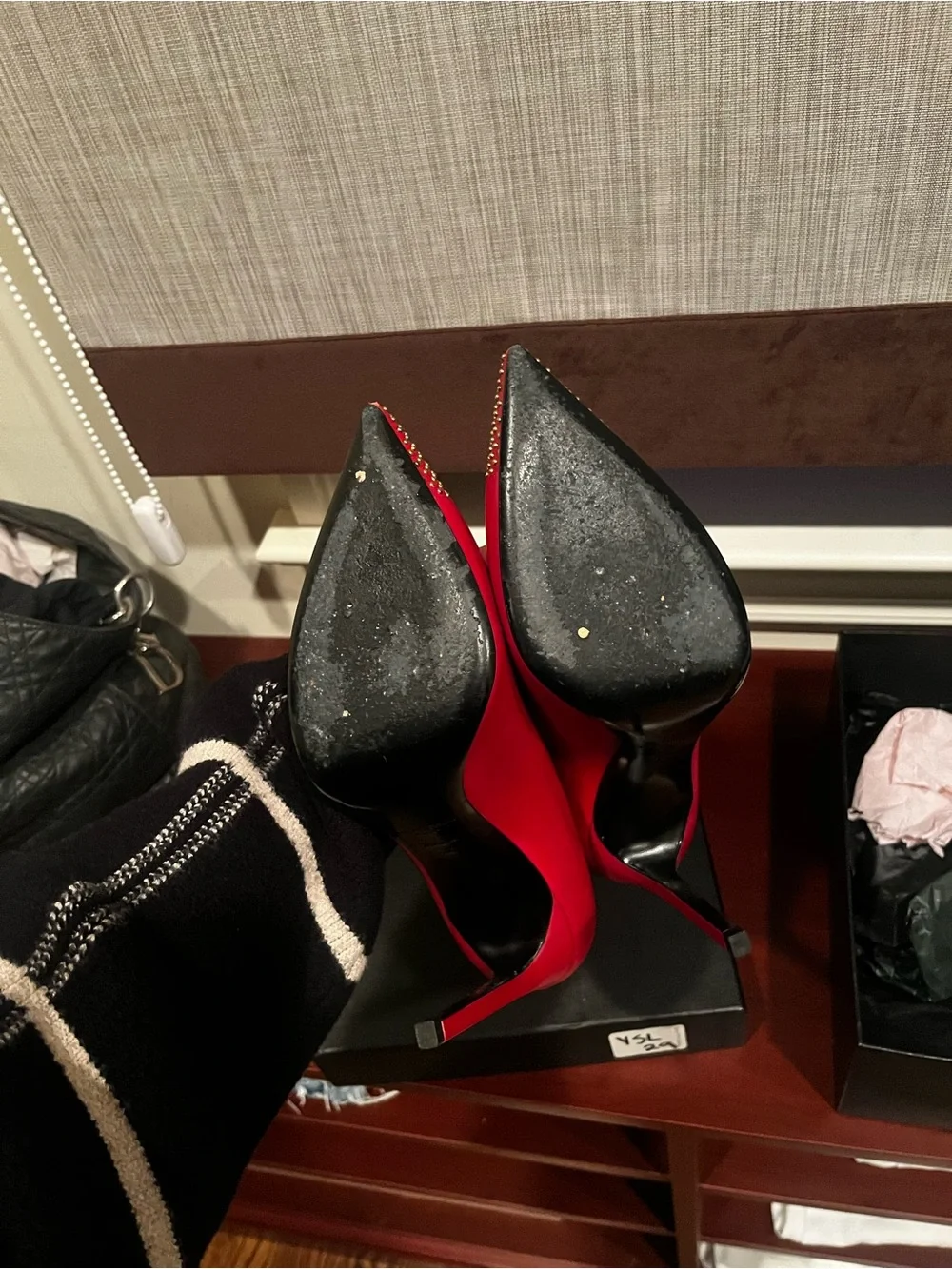 Saint Laurent Red Micro- Studded Pointed Pumps sz 39 - Picture 6 of 12